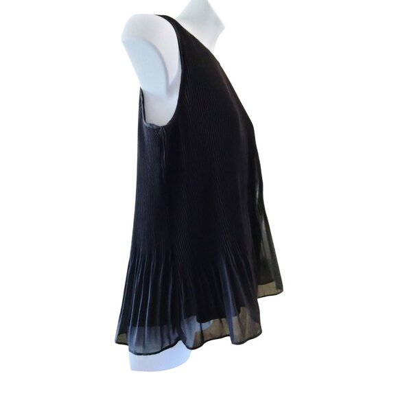 Time And Tru XL (16-18) Top Womens Sleeveless Flowy Pleated Blouse Back Tie Neck - Picture 4 of 8